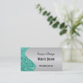 Penseel Blauwgroen Glitter-effect Faux Silver Visitekaartje (Staand voorkant)