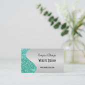 Penseel Blauwgroen Glitter-effect Faux Silver Visitekaartje (Staand voorkant)