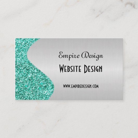 Penseel Blauwgroen Glitter-effect Faux Silver Visitekaartje (Voorkant)