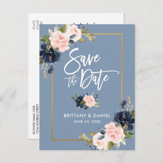 Penseel de Blauwe Roze Ventilator van het Manuscri Aankondigingskaart (Voorkant / Achterkant)