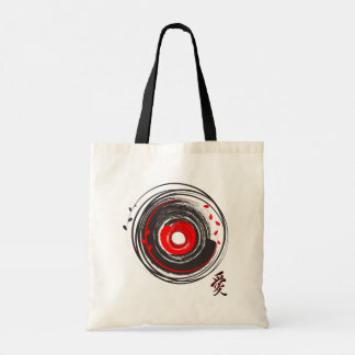 penseel gekleurd vinylrecord met de Word Love Tote Bag