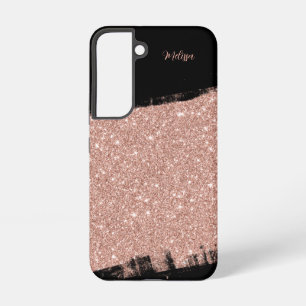 Penseel Glitter Roos Gold Black Persoonlijke naam Samsung Galaxy Hoesje