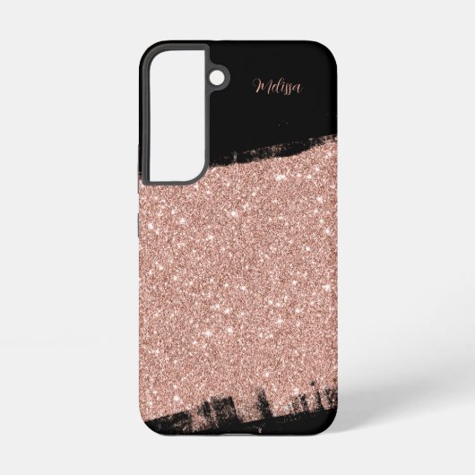 Penseel Glitter Roos Gold Black Persoonlijke naam Samsung Galaxy Hoesje (Achterkant)