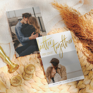 Penseel Gold Script Beter samen Verloving Foto Save The Date