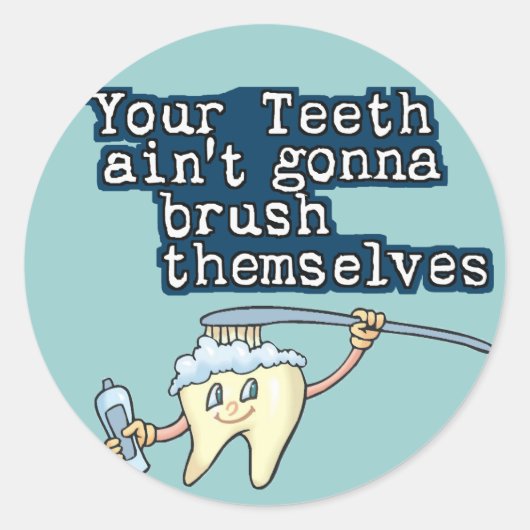 Penseel je tanden! ronde sticker (Voorkant)