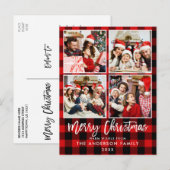 Penseel Manuscript Rood Gebed Familie 4 de Kerstmi Briefkaart (Voorkant / Achterkant)