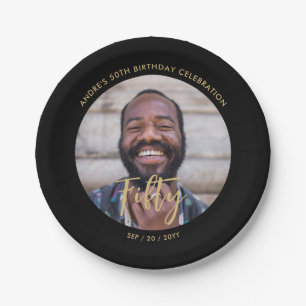 Penseel met aangepaste foto 50th Birthday Party Papieren Bordje