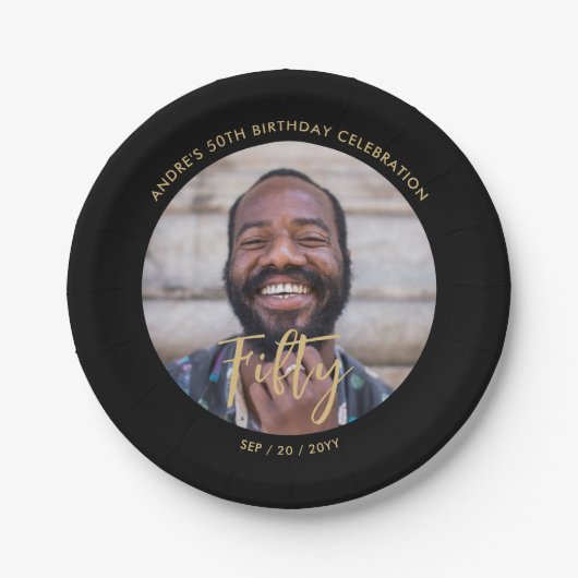 Penseel met aangepaste foto 50th Birthday Party Papieren Bordje (Voorkant)