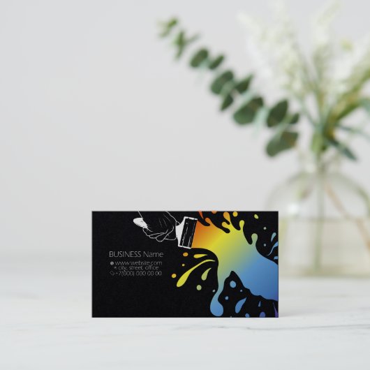 Penseel met handvlekken met gekleurde verf visitekaartje (Staand voorkant)