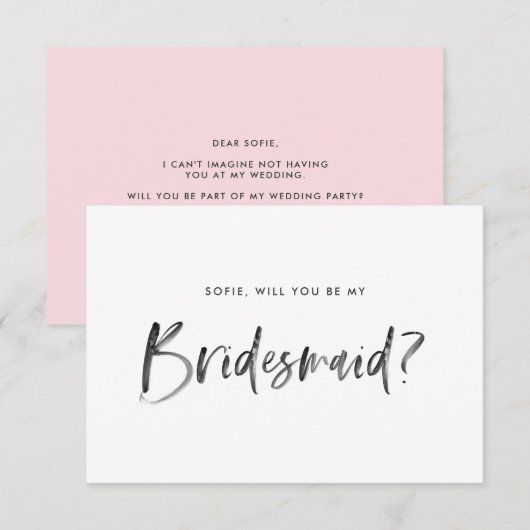 Penseel met roze zal je zijn mijn Bridesmaid Kaart (Voorkant / Achterkant)