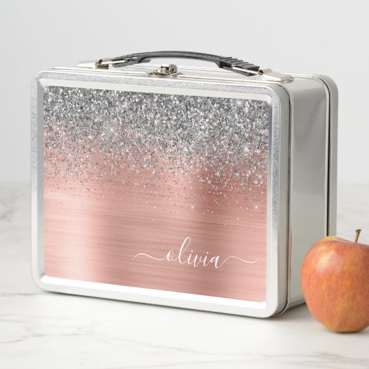 Penseel metalen Roos Gold Silver Glitter Monogram (In situ)