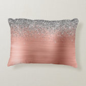 Penseel metalen Roos Gold Silver Glitter Monogram Accent Kussen (Achterkant)