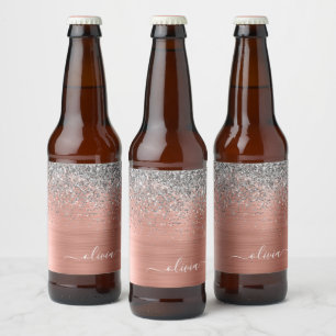 Penseel metalen Roos Gold Silver Glitter Monogram Bier Etiket
