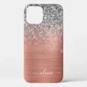 Penseel metalen Roos Gold Silver Glitter Monogram Case-Mate iPhone Case (Achterkant)