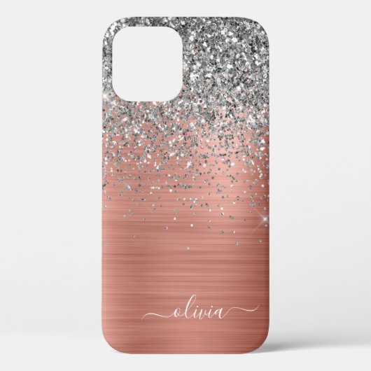 Penseel metalen Roos Gold Silver Glitter Monogram Case-Mate iPhone Case (Achterkant)