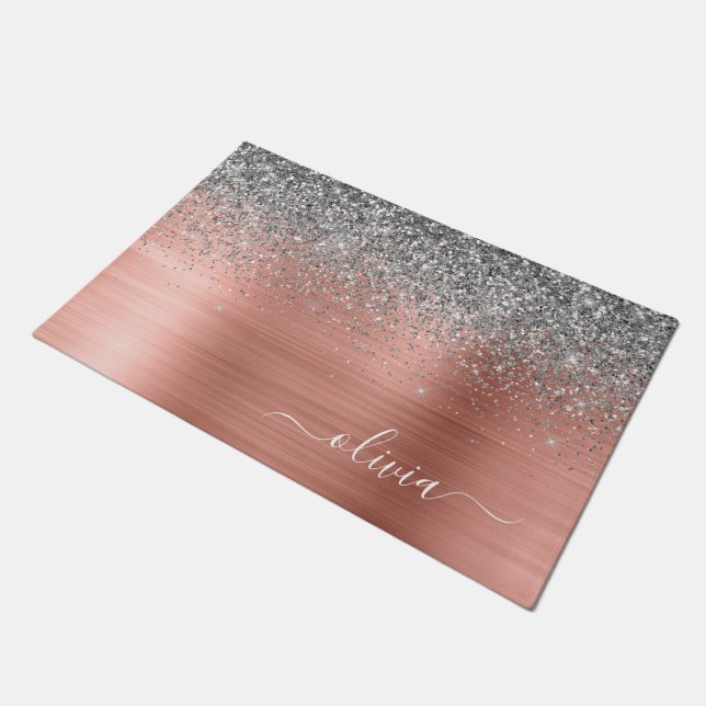 Penseel metalen Roos Gold Silver Glitter Monogram Deurmat (Schuin)