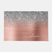 Penseel metalen Roos Gold Silver Glitter Monogram Deurmat (Voorkant)