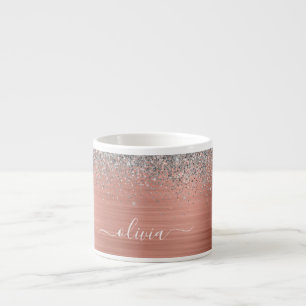 Penseel metalen Roos Gold Silver Glitter Monogram Espresso Kop