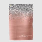 Penseel metalen Roos Gold Silver Glitter Monogram Golfhanddoek (Voorkant)
