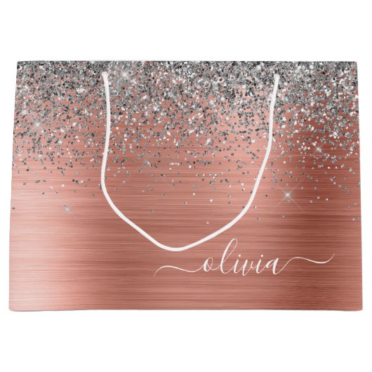 Penseel metalen Roos Gold Silver Glitter Monogram Groot Cadeauzakje (Voorkant)