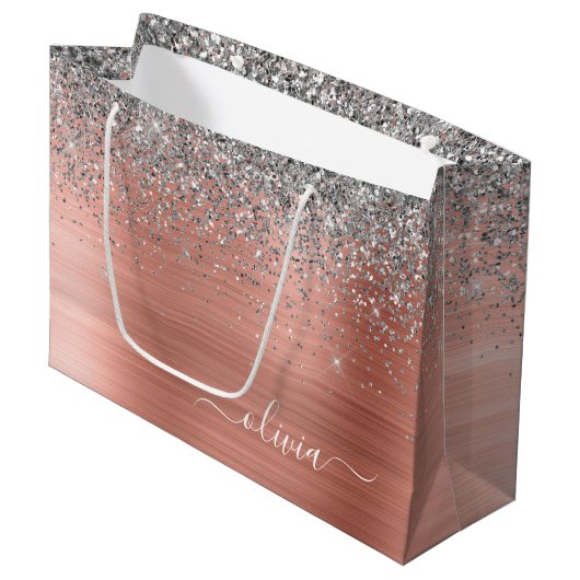 Penseel metalen Roos Gold Silver Glitter Monogram Groot Cadeauzakje (Voorkant Gekanteld)