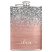 Penseel metalen Roos Gold Silver Glitter Monogram Heupfles (Voorkant)