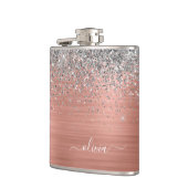 Penseel metalen Roos Gold Silver Glitter Monogram Heupfles (Links)