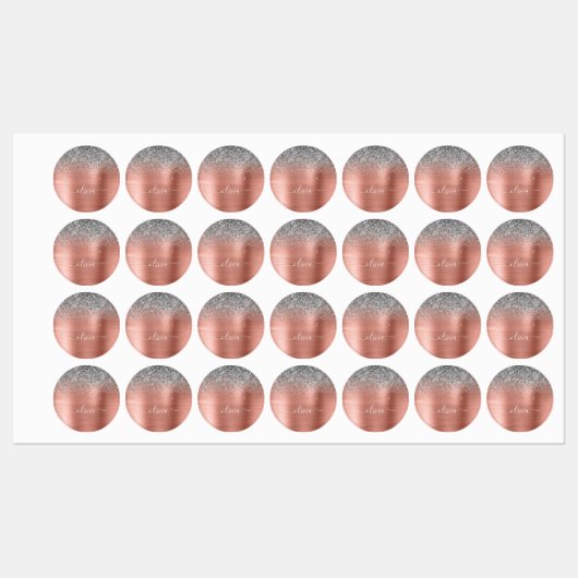 Penseel metalen Roos Gold Silver Glitter Monogram Labels (Vel)