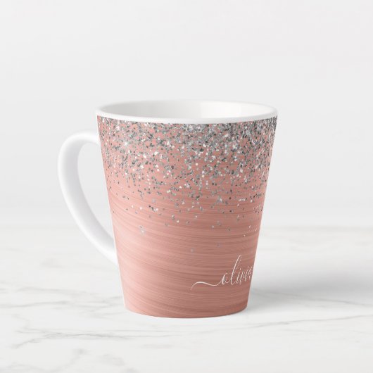 Penseel metalen Roos Gold Silver Glitter Monogram Latte Mok (Linkerhoek)