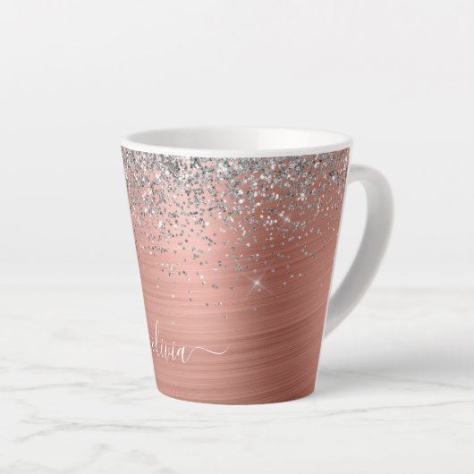 Penseel metalen Roos Gold Silver Glitter Monogram Latte Mok (Rechterhoek)