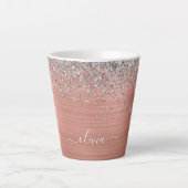 Penseel metalen Roos Gold Silver Glitter Monogram Latte Mok (Voorkant)