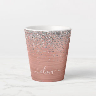 Penseel metalen Roos Gold Silver Glitter Monogram Latte Mok