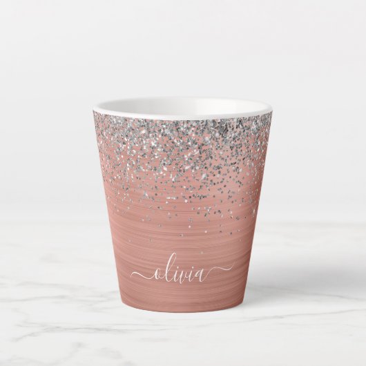 Penseel metalen Roos Gold Silver Glitter Monogram Latte Mok (Voorkant)