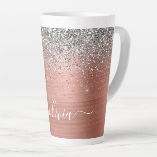 Penseel metalen Roos Gold Silver Glitter Monogram Latte Mok (Rechterhoek)