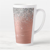 Penseel metalen Roos Gold Silver Glitter Monogram Latte Mok (Rechts)