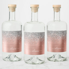 Penseel metalen Roos Gold Silver Glitter Monogram Likeurfles Etiket