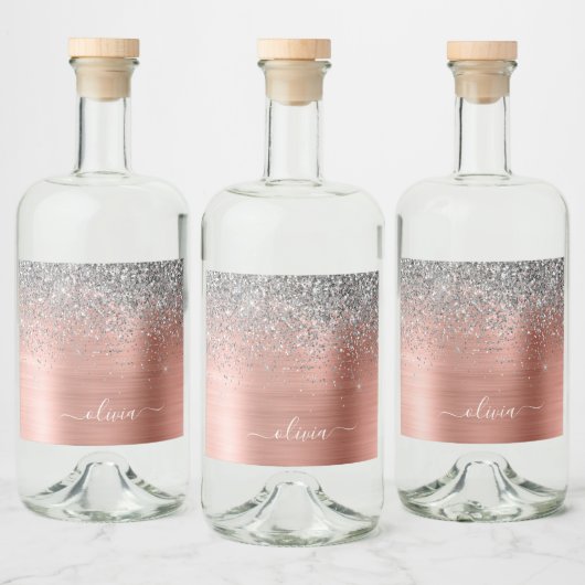 Penseel metalen Roos Gold Silver Glitter Monogram Likeurfles Etiket (Flessen)