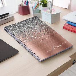 Penseel metalen Roos Gold Silver Glitter Monogram Notitieboek