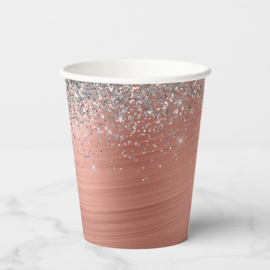 Penseel metalen Roos Gold Silver Glitter Monogram Papieren Bekers (Achterkant)