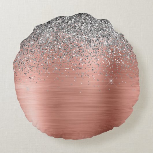 Penseel metalen Roos Gold Silver Glitter Monogram Rond Kussen (Achterkant)