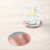 Penseel metalen Roos Gold Silver Glitter Monogram Ronde Kartonnen Onderzetter (Insitu)