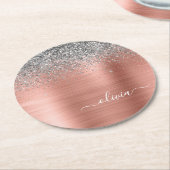 Penseel metalen Roos Gold Silver Glitter Monogram Ronde Kartonnen Onderzetter (Gebogen)