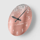 Penseel metalen Roos Gold Silver Glitter Monogram Ronde Klok (Hoek)