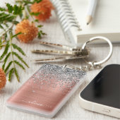 Penseel metalen Roos Gold Silver Glitter Monogram Sleutelhanger (Voorkant Rechts)