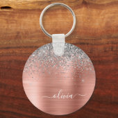 Penseel metalen Roos Gold Silver Glitter Monogram Sleutelhanger (Voorkant)