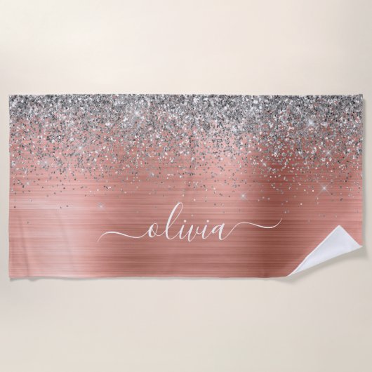Penseel metalen Roos Gold Silver Glitter Monogram Strandlaken (Voorkant)