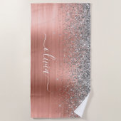 Penseel metalen Roos Gold Silver Glitter Monogram Strandlaken (Voorkant)