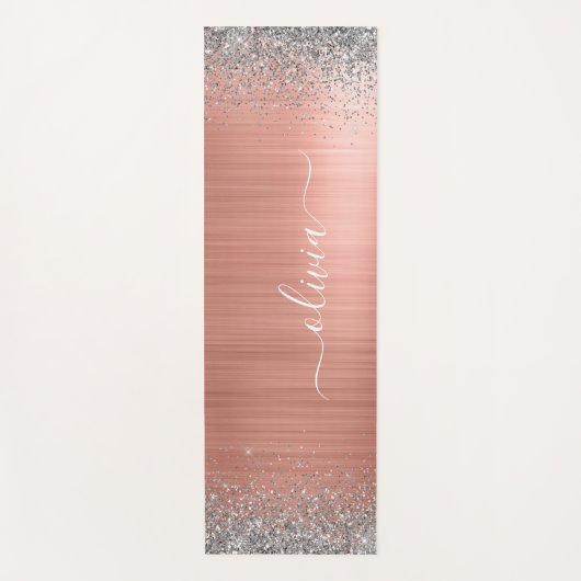 Penseel metalen Roos Gold Silver Glitter Monogram Yogamat (Voorkant)
