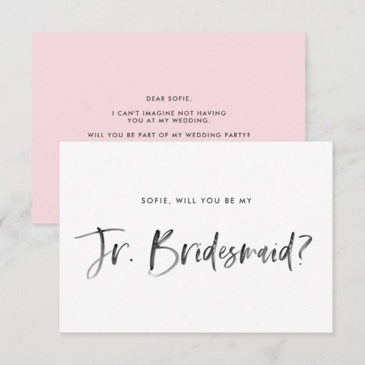 Penseel roze laat je mijn Jr Bridesmaid zijn Kaart (Voorkant / Achterkant)