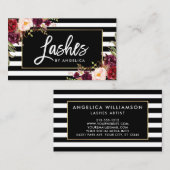 Penseel Script-as Striped Burgundy Floral Visitekaartje (Voorkant / Achterkant)